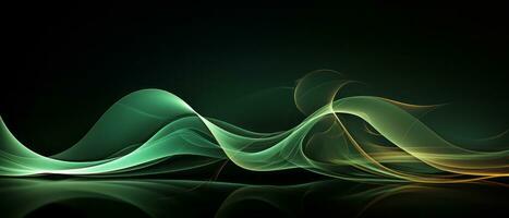 Digital abstract background with green and yellow waves on black. AI Generated. photo