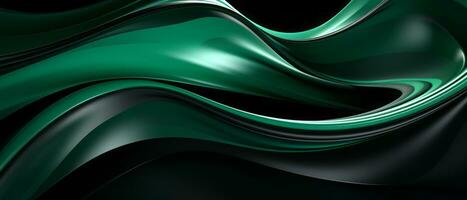 Digital abstract green waves on a black background. AI Generated. photo