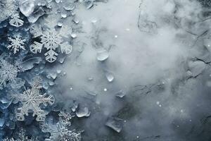 Close up snowflakes abstract frozen icy christmas winter background photo