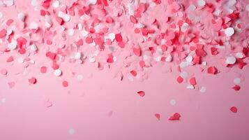 Abstract light pink background with colorful pink, red and white confetti photo
