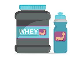 Whey protein drink vector illustration. Whey protein bodybuilding nutrition isolated on white background