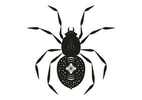 Black and White Spider Silhouette in Flat Style Vector