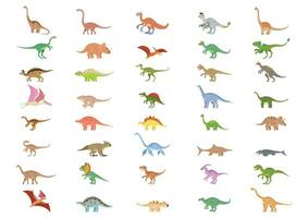 diferente tipos de dinosaurios colección vector ilustración. conjunto de diferente dinosaurios dibujos animados personaje
