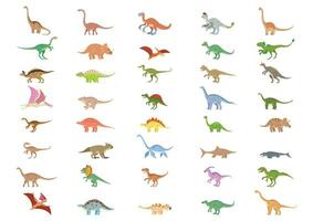 Different kinds of dinosaurs collection vector illustration. Set of different dinosaurs cartoon character