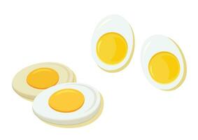 Hard boiled egg vector flat design. Cartoon farm food with yolk. Chicken egg breakfast