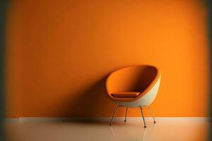 Orange armchair and empty orange wall in the background. AI digital illustration photo