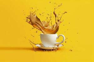 Cup of coffee, spilled coffee, digital illustration. Generative AI photo