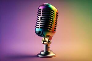 Studio microphone, podcast, gradient background. Digital illustration AI photo