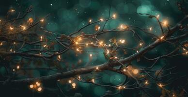 Tree branches with lights, christmas concept, fundo bokeh, digital illustration. Generative AI photo