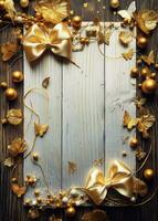 Christmas card with space to write, Christmas decor, golden details. Generative AI photo