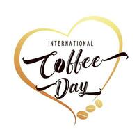 International Coffee Day celebrating poster. National Day of Coffee creative heart and beans logo. vector