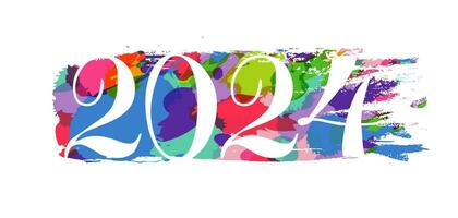 Festive logo of 2024. Happy New Year greetings. Creative number 20 24, coloured spots with vector mask. Multiplying effects with white background. Abstract texture. Network poster concept.