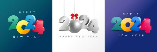 2024 Happy New Year creative icons, 3D typographic concept. vector