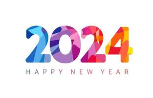 Happy New Year 2024 colorful number logo. Vector illustration for diary or calendar title,