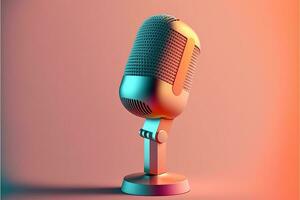 Studio microphone, podcast, gradient background. Digital illustration AI photo