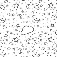 Moon Cloud Stars Seamless Pattern White Background Vector Illustration