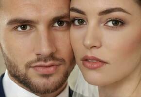 Close up wedding photo of bride and groom