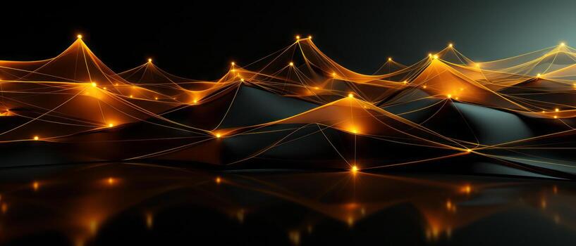 Digital abstract of low poly wireframe background. Futuristic shape with glowing particles. AI Generated. photo