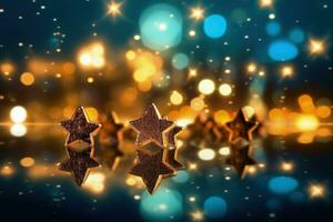 Background full of golden stars, concept of christmas, new year, holidays. Generative AI photo