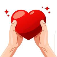 Hands holding red heart  vector isolated on white background