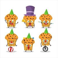 Cartoon character of choco chips muffin with various circus shows vector