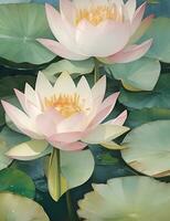 Lotus flower beautiful flowers in pastel colors Beautifully and perfectly painted with oil and water colors. photo