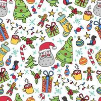 An illustration on the theme of the New Year in the doodle style. Seamless Christmas pattern. vector