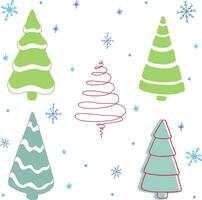 A set of decorative Christmas trees and snowflakes. vector