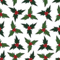 Seamless Christmas pattern with holly and berries vector