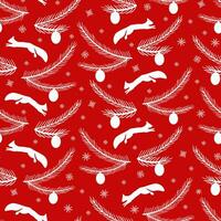 Christmas pattern with a squirrel, snowflakes, spruce branches and cones vector