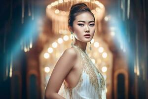 Glamour luxury portrait asian girl. Generate Ai photo