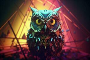 Colorful owl geometric triangles. Generate Ai photo