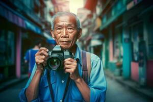 Asian man take photo. Generate Ai photo