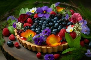 Fruit cake plate. Generate Ai photo