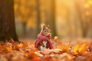 Cute squirrel fall. Generate Ai photo