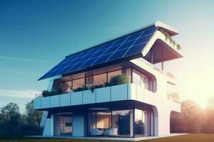 Futuristic house solar panel. Generate Ai photo