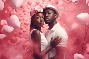 Pink valentine black couple. Generate Ai photo