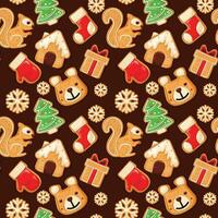 Cute gingerbread cookies seamless pattern. Perfect for wallpapers, textiles, backgrounds, wrapping paper. Template design. Holiday New Year Christmas. Vector. Sweet Christmas. Gifts for children. Box. vector