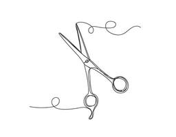 Continuous one line hair scissors shape vector illustration.