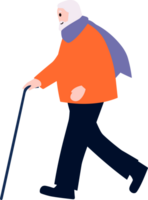 mano disegnato anziano personaggi camminare con canne nel piatto stile png