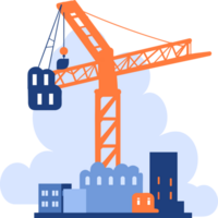 Hand Drawn Building with crane under construction in flat style png