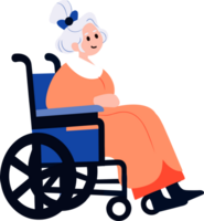 hand dragen äldre karaktär Sammanträde i en rullstol i platt stil png
