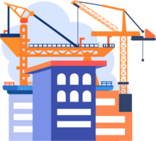 Hand Drawn Building with crane under construction in flat style png