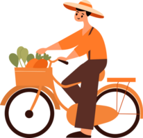 mano dibujado masculino granjero montando un bicicleta en plano estilo png