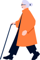 Hand Drawn Elderly characters walk with canes in flat style png