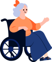 Hand Drawn Elderly character sitting in a wheelchair in flat style png