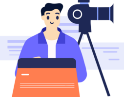 Hand Drawn male reporter character in flat style png