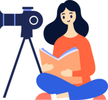 Hand Drawn female reporter character in flat style png