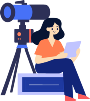 Hand Drawn female reporter character in flat style png