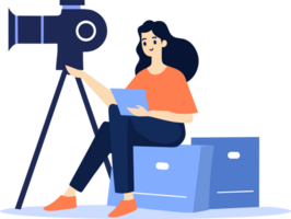 Hand Drawn female reporter character in flat style png